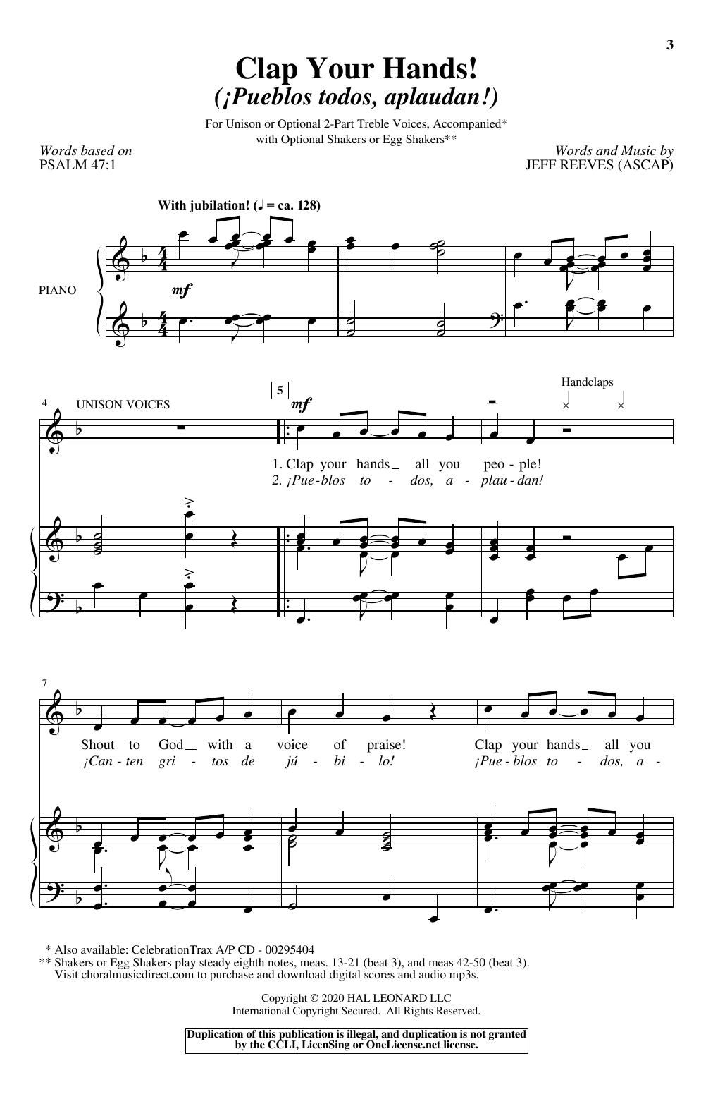 Jeff Reeves Clap Your Hands! (Pueblo todos, aplaudan!) sheet music notes and chords. Download Printable PDF.