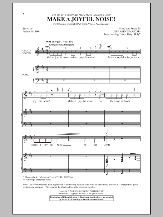 Learn to play Jeff Reeves Make A Joyful Noise sheet music for Unison Choir in minutes. Price: 3.9900$ Jeff Reeves Make A Joyful Noise sheet music notes and chords arranged for Unison Choir