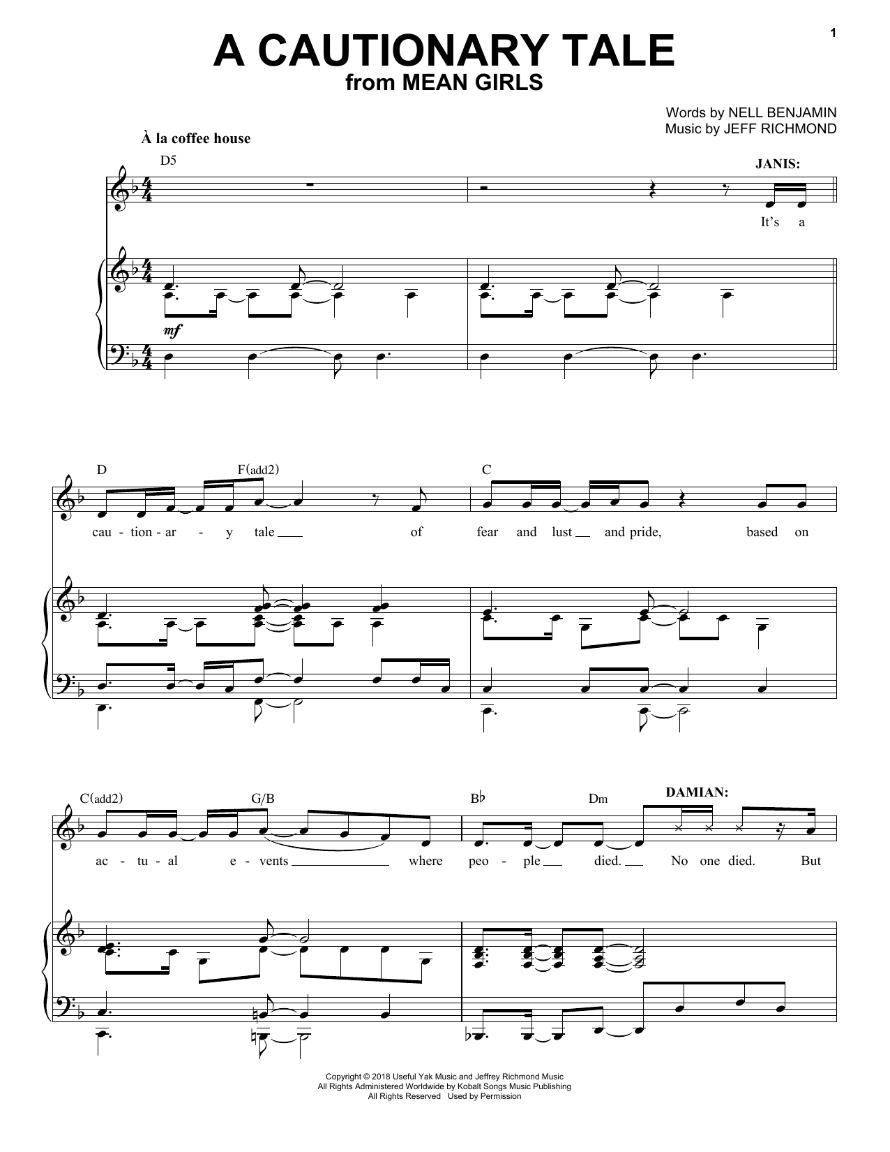 Jeff Richmond & Nell Benjamin A Cautionary Tale (from Mean Girls: The Broadway Musical) sheet music notes and chords. Download Printable PDF.