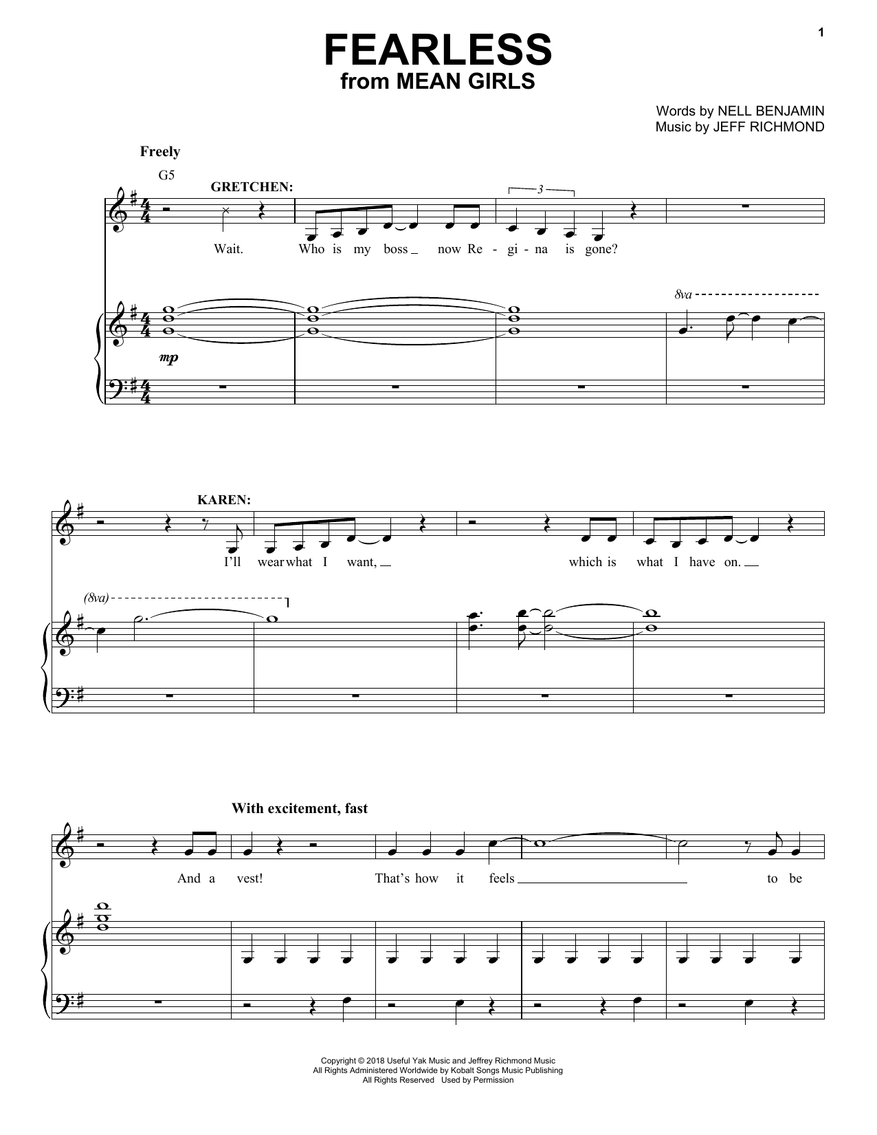 Jeff Richmond & Nell Benjamin Fearless (from Mean Girls: The Broadway Musical) sheet music notes and chords. Download Printable PDF.