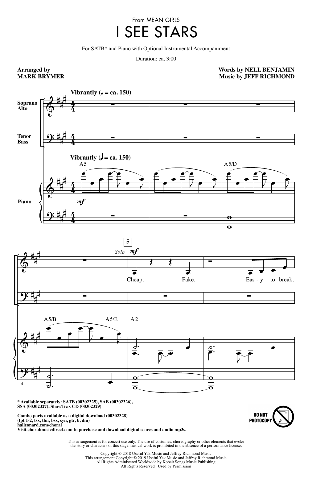 Jeff Richmond & Nell Benjamin I See Stars (from Mean Girls: The Broadway Musical) (arr. Mark Brymer) sheet music notes and chords. Download Printable PDF.