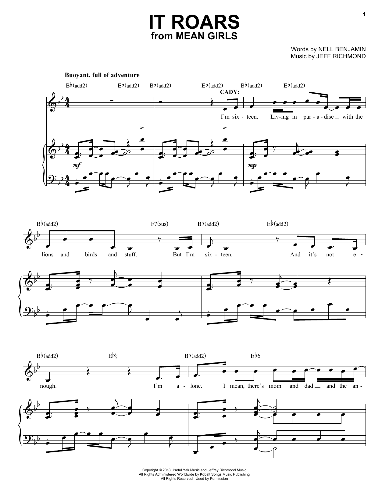 Jeff Richmond & Nell Benjamin It Roars (from Mean Girls: The Broadway Musical) sheet music notes and chords. Download Printable PDF.