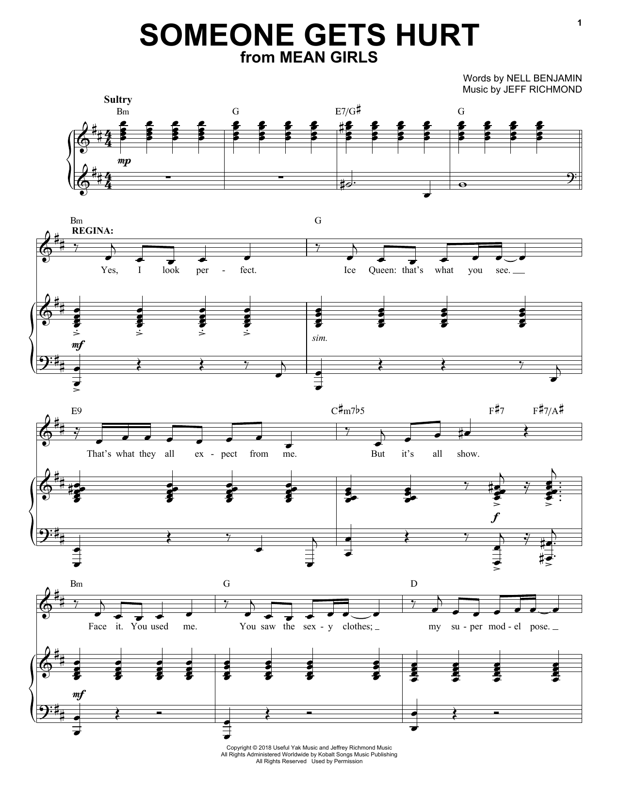 Jeff Richmond & Nell Benjamin Someone Gets Hurt (from Mean Girls: The Broadway Musical) sheet music notes and chords. Download Printable PDF.