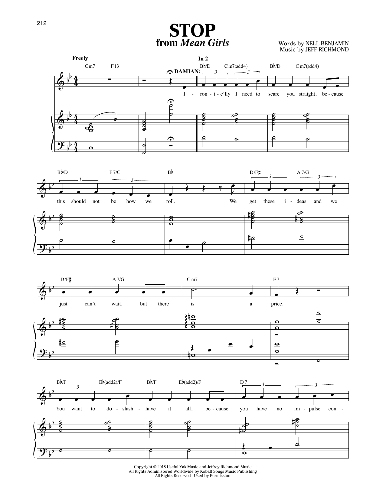 Jeff Richmond & Nell Benjamin Stop [Solo version] (from Mean Girls: The Broadway Musical) sheet music notes and chords. Download Printable PDF.