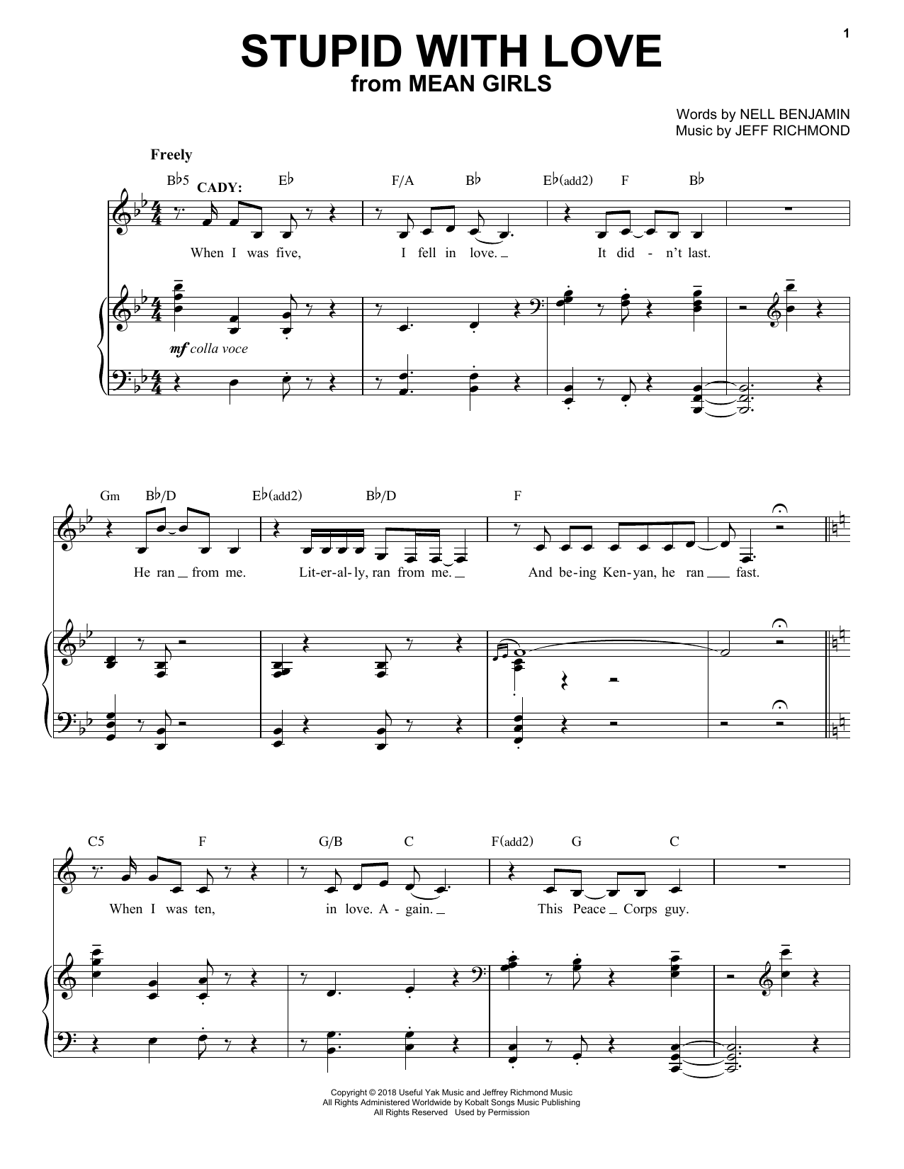 Jeff Richmond & Nell Benjamin Stupid With Love (from Mean Girls: The Broadway Musical) sheet music notes and chords. Download Printable PDF.