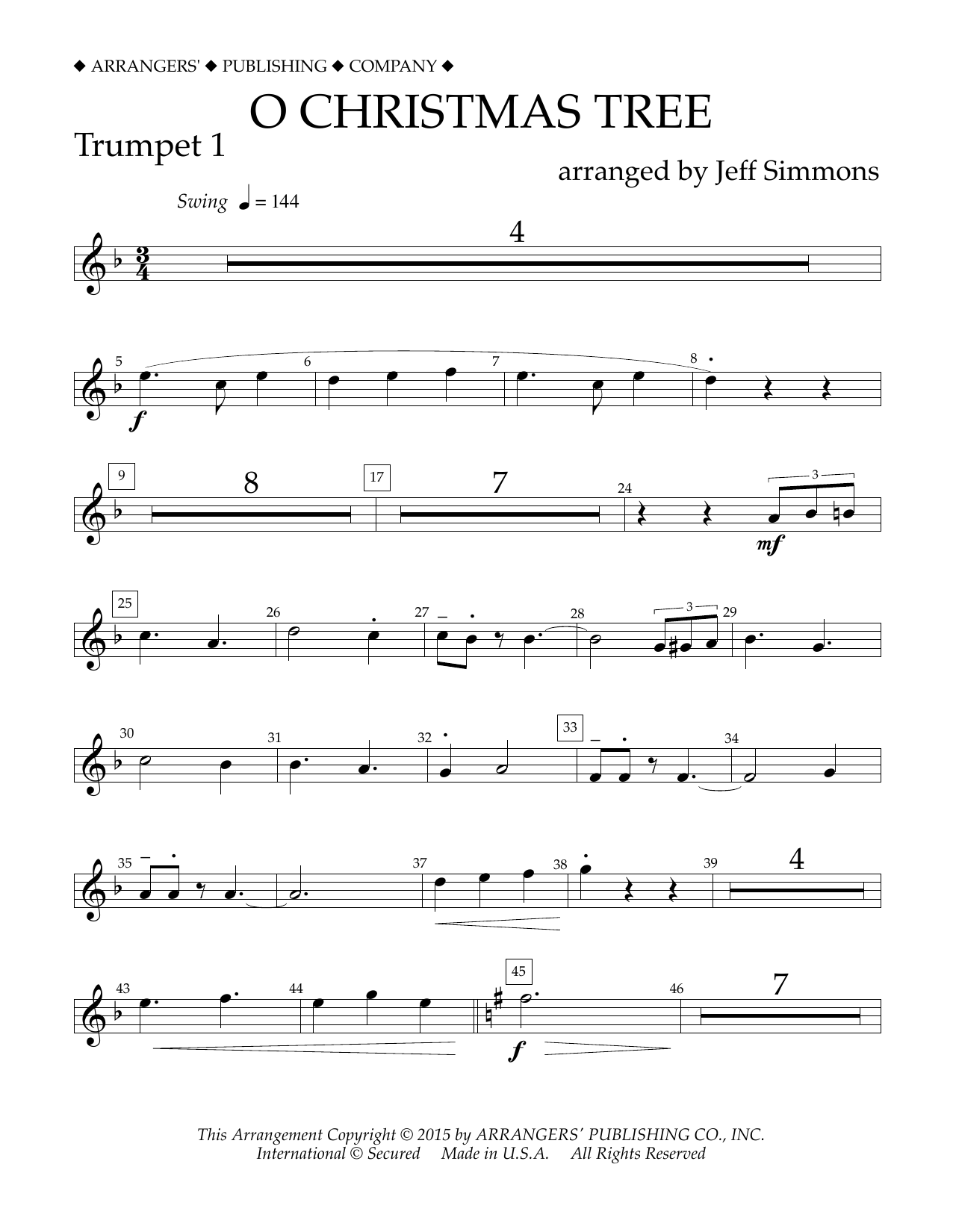 Jeff Simmons O Christmas Tree - Bb Trumpet 1 sheet music notes and chords. Download Printable PDF.