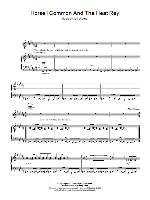 Jeff Wayne Horsell Common And The Heat Ray (from War Of The Worlds) sheet music notes and chords. Download Printable PDF.