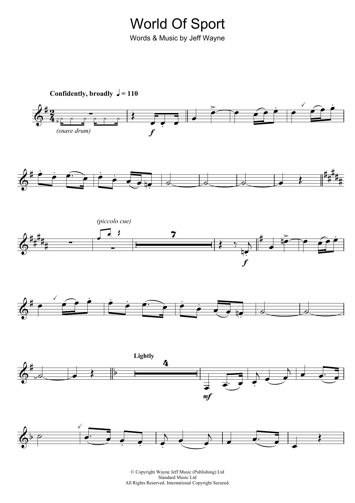 Jeff Wayne World Of Sport sheet music notes and chords. Download Printable PDF.