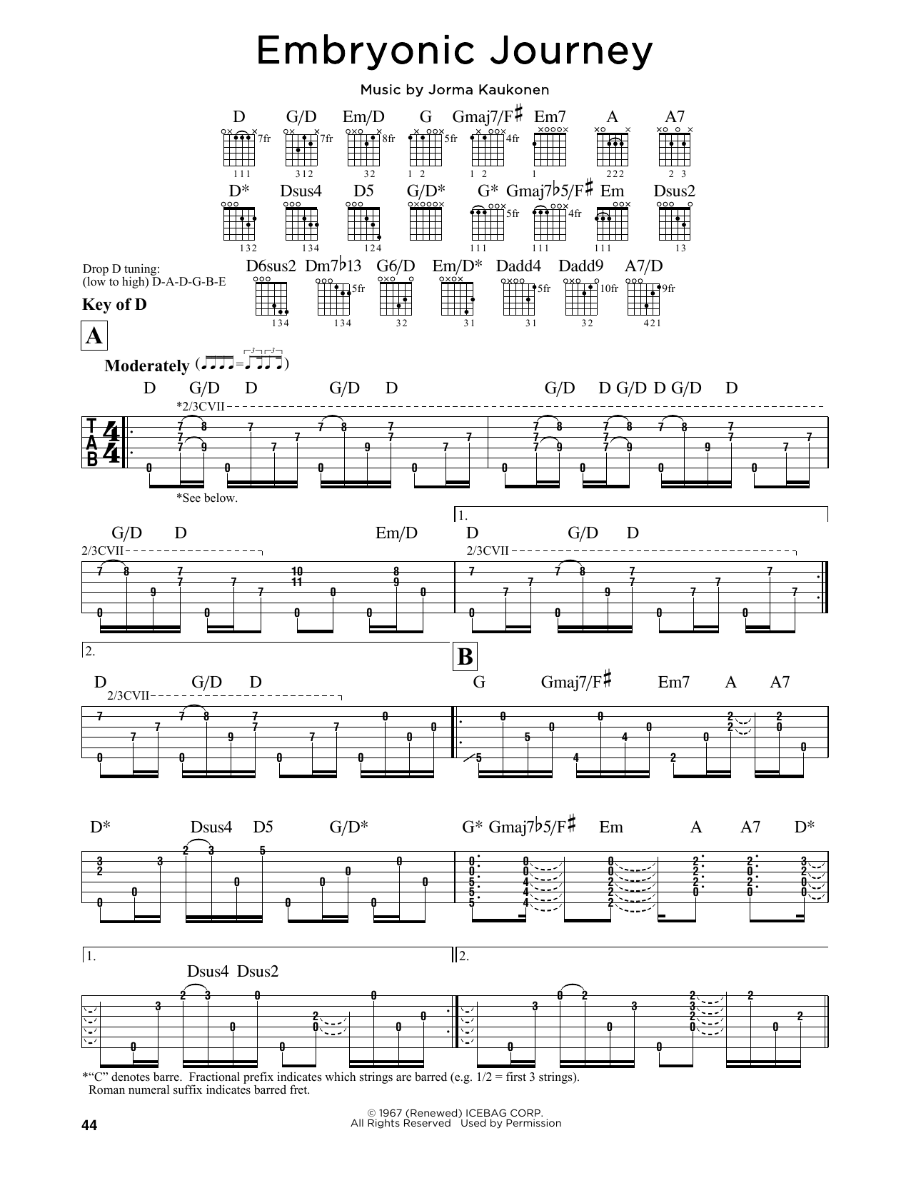 Jefferson Airplane Embryonic Journey sheet music notes and chords. Download Printable PDF.