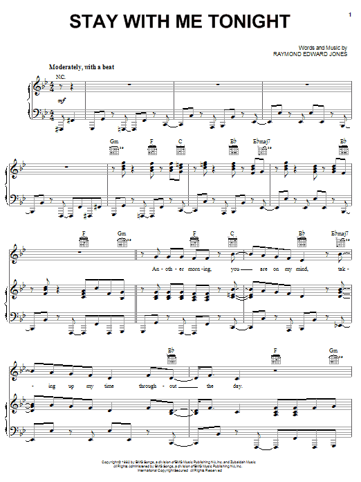 Learn to play Jeffrey Osborne Stay With Me Tonight sheet music for Piano, Vocal & Guitar Chords (Right-Hand Melody) in minutes. Price: 7.8900$ Jeffrey Osborne Stay With Me Tonight sheet music notes and chords arranged for Piano, Vocal & Guitar Chords (Right-Hand Melody)