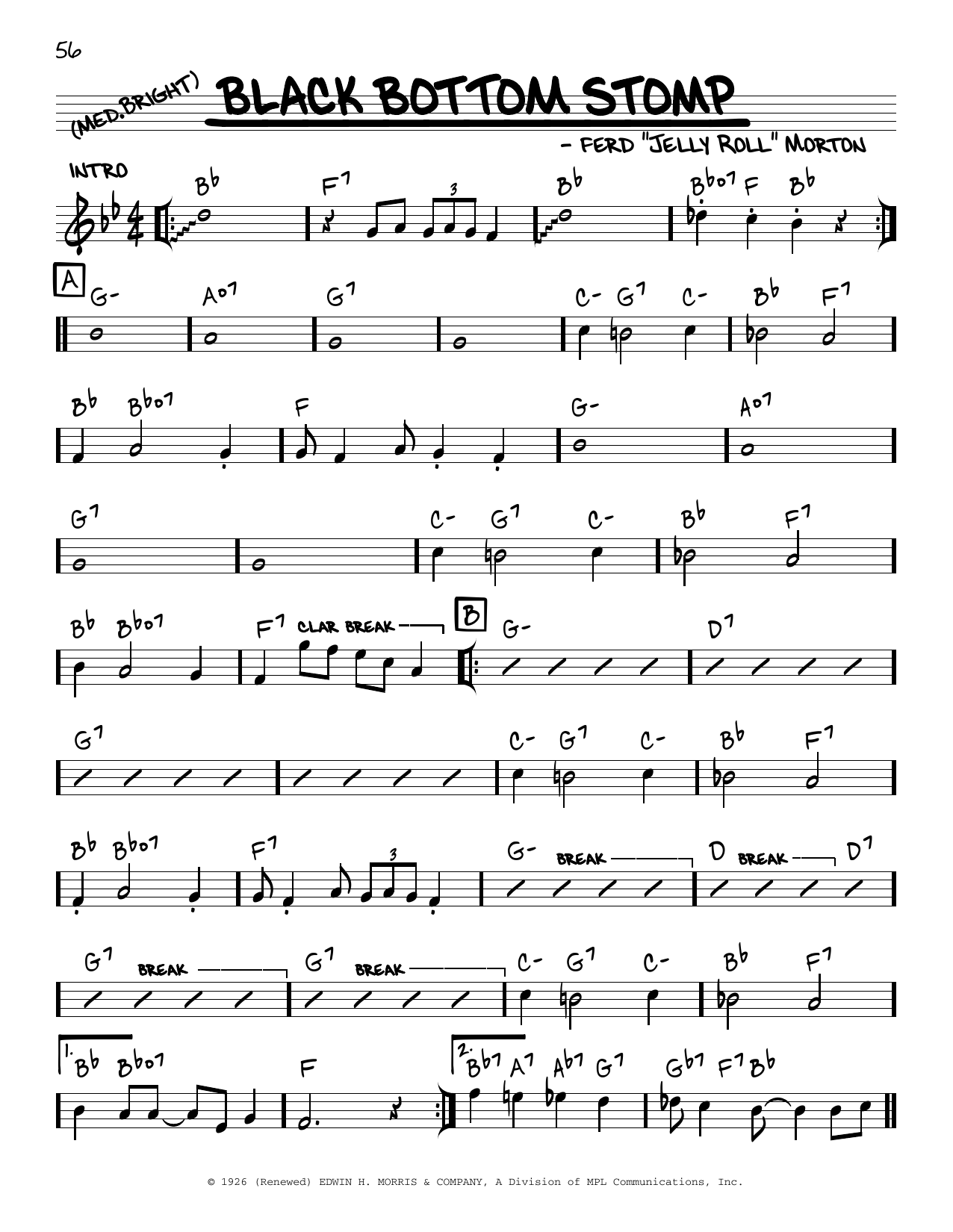 Jelly Roll Morton Black Bottom Stomp (arr. Robert Rawlins) sheet music notes and chords. Download Printable PDF.