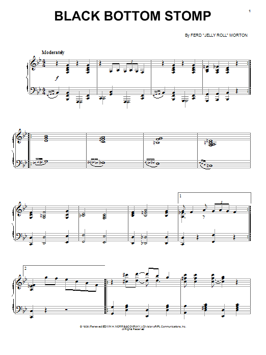 Learn to play Ferdinand 'Jelly Roll' Morton Black Bottom Stomp sheet music for Piano, Vocal & Guitar Chords (Right-Hand Melody) in minutes. Price: 7.8900$ Ferdinand 'Jelly Roll' Morton Black Bottom Stomp sheet music notes and chords arranged for Piano, Vocal & Guitar Chords (Right-Hand Melody)