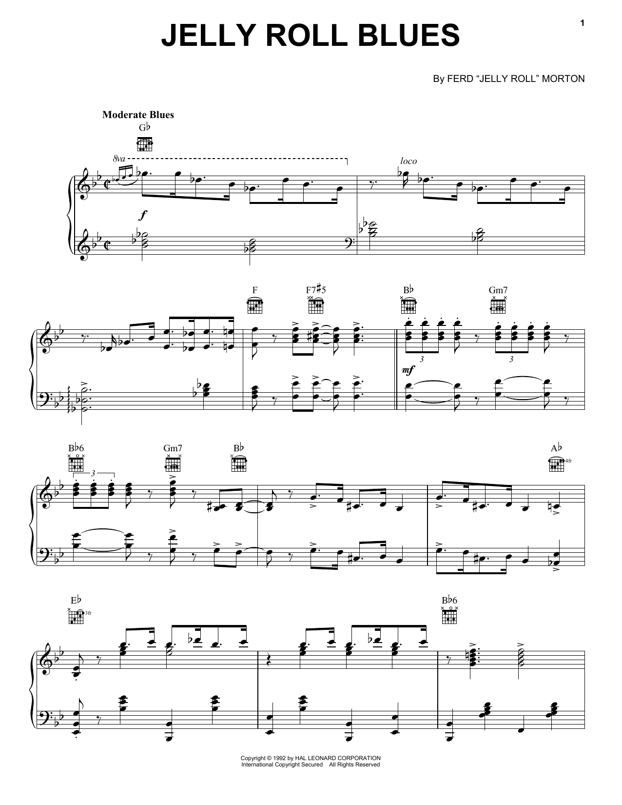 Learn to play Ferdinand 'Jelly Roll' Morton Jelly Roll Blues sheet music for Piano, Vocal & Guitar Chords (Right-Hand Melody) in minutes. Price: 7.8900$ Ferdinand 'Jelly Roll' Morton Jelly Roll Blues sheet music notes and chords arranged for Piano, Vocal & Guitar Chords (Right-Hand Melody)