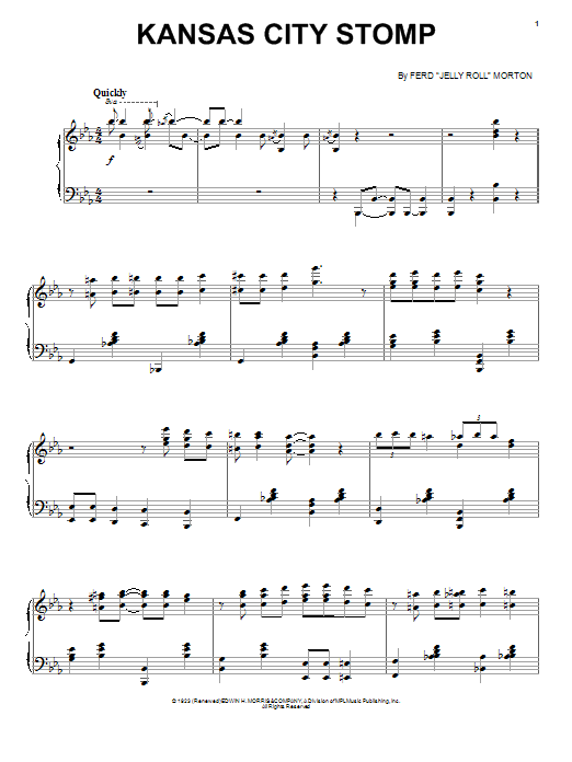 Learn to play Ferdinand 'Jelly Roll' Morton Kansas City Stomp sheet music for Piano, Vocal & Guitar Chords (Right-Hand Melody) in minutes. Price: 7.8900$ Ferdinand 'Jelly Roll' Morton Kansas City Stomp sheet music notes and chords arranged for Piano, Vocal & Guitar Chords (Right-Hand Melody)