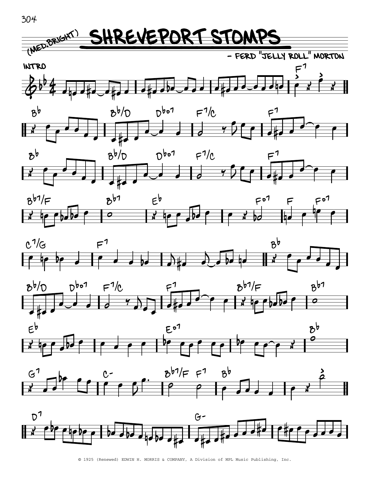 Jelly Roll Morton Shreveport Stomps (arr. Robert Rawlins) sheet music notes and chords arranged for Real Book – Melody, Lyrics & Chords