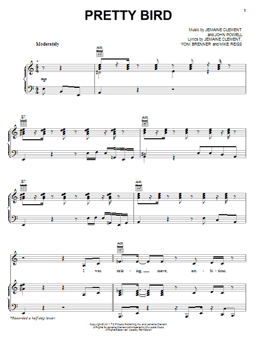Jemaine Clement Pretty Bird sheet music notes and chords arranged for Piano, Vocal & Guitar Chords (Right-Hand Melody)