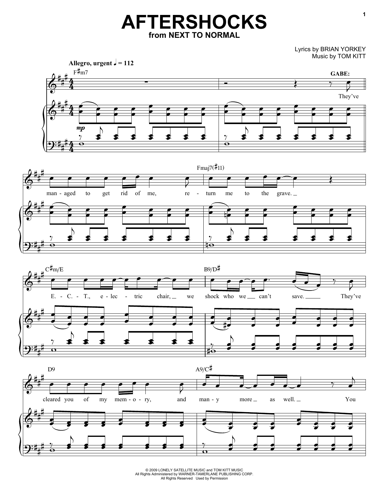 Learn to play Jennifer Damiano & Adam Chanler-Berat Aftershocks (from Next to Normal) sheet music for Piano & Vocal in minutes. Price: 7.8900$ Jennifer Damiano & Adam Chanler-Berat Aftershocks (from Next to Normal) sheet music notes and chords arranged for Piano & Vocal