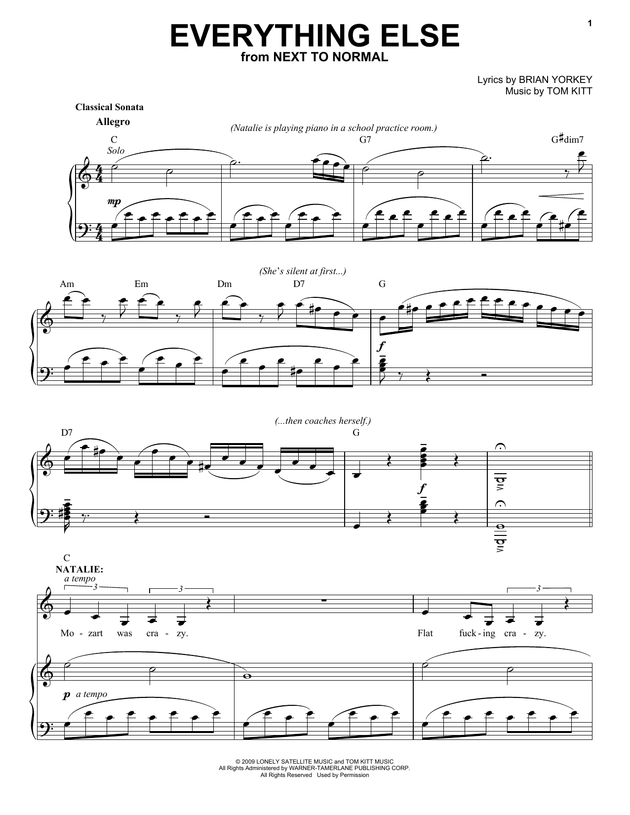 Jennifer Damiano Everything Else (from Next to Normal) sheet music notes and chords. Download Printable PDF.