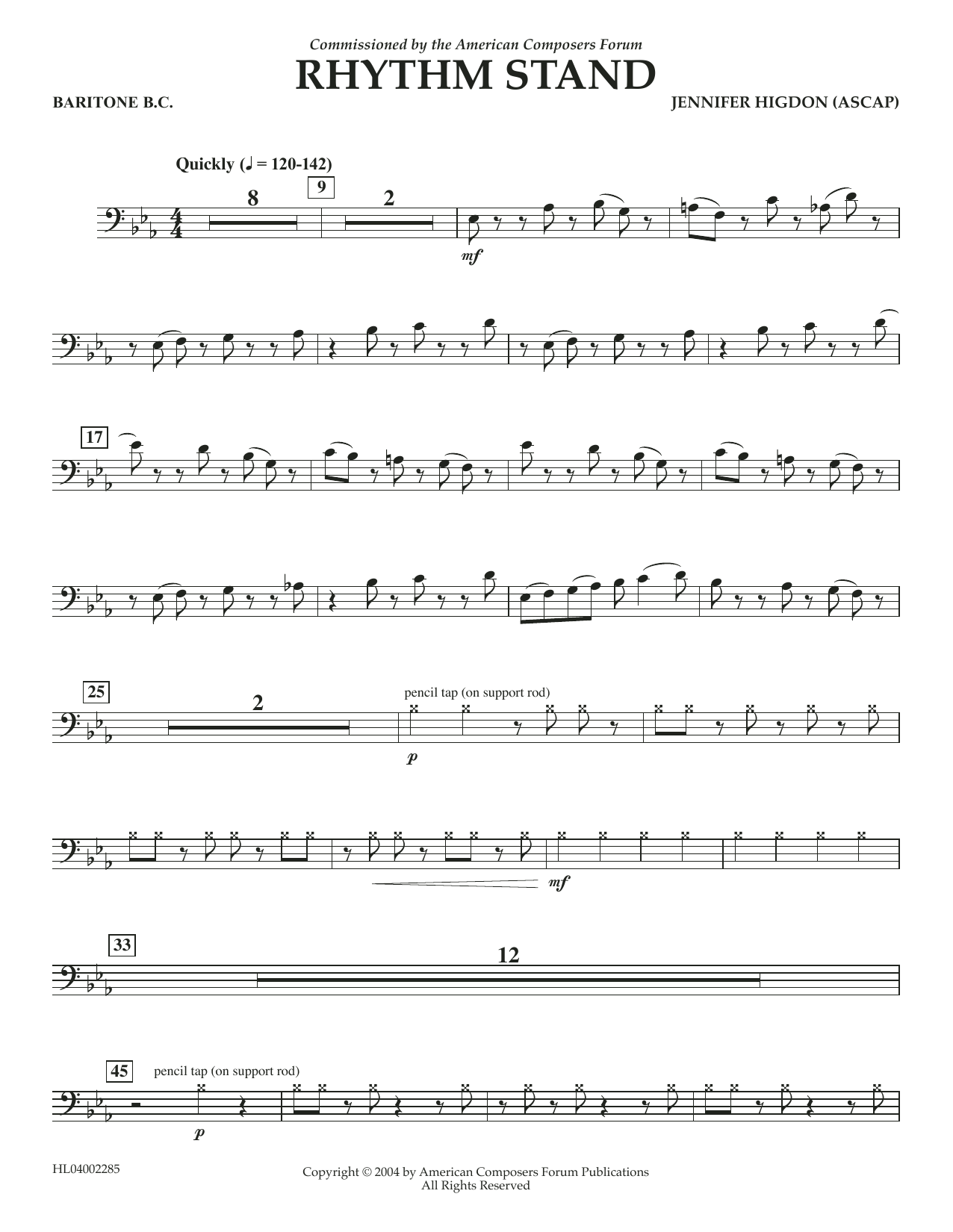 Learn to play Jennifer Higdon Rhythm Stand - Euphonium in Bass Clef sheet music for Concert Band in minutes. Price: 5.9900$ Jennifer Higdon Rhythm Stand - Euphonium in Bass Clef sheet music notes and chords arranged for Concert Band