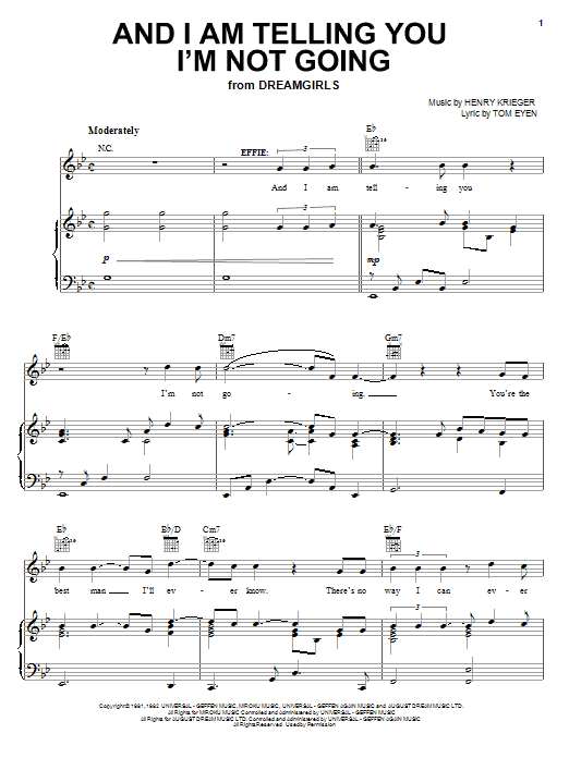 Jennifer Hudson And I Am Telling You I'm Not Going sheet music notes and chords. Download Printable PDF.