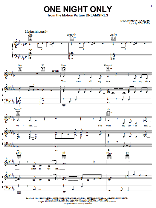 Jennifer Hudson One Night Only sheet music notes and chords. Download Printable PDF.