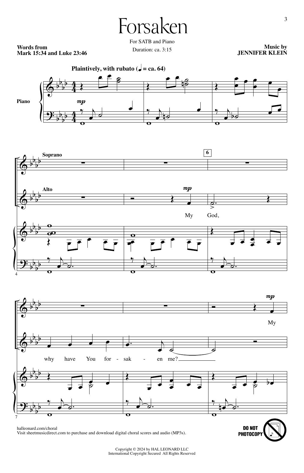 Learn to play Jennifer Klein Forsaken sheet music for SATB Choir in minutes. Price: 3.9900$ Jennifer Klein Forsaken sheet music notes and chords arranged for SATB Choir