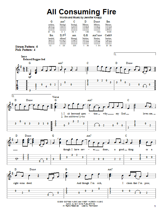 Jennifer Knapp All Consuming Fire sheet music notes and chords. Download Printable PDF.