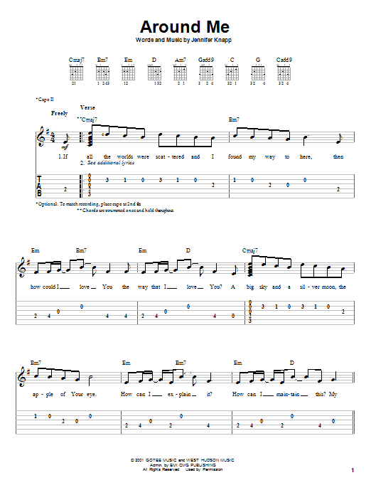 Jennifer Knapp Around Me sheet music notes and chords. Download Printable PDF.