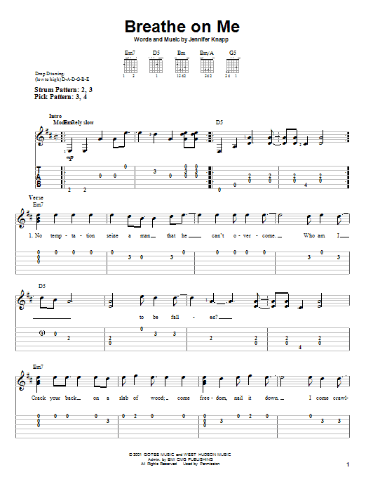 Jennifer Knapp Breathe On Me sheet music notes and chords. Download Printable PDF.