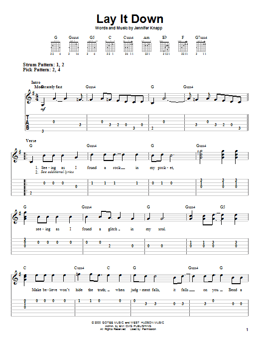 Jennifer Knapp Lay It Down sheet music notes and chords. Download Printable PDF.