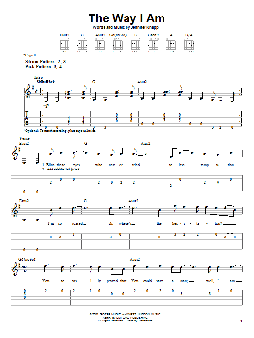 Jennifer Knapp The Way I Am sheet music notes and chords. Download Printable PDF.