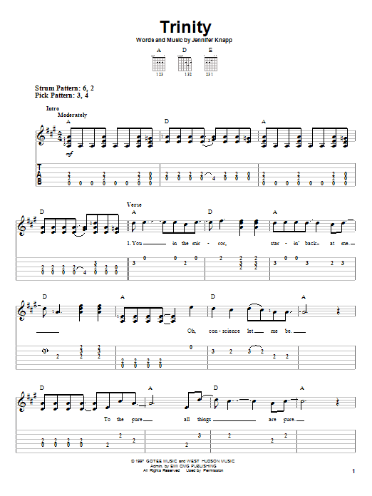 Jennifer Knapp Trinity sheet music notes and chords. Download Printable PDF.