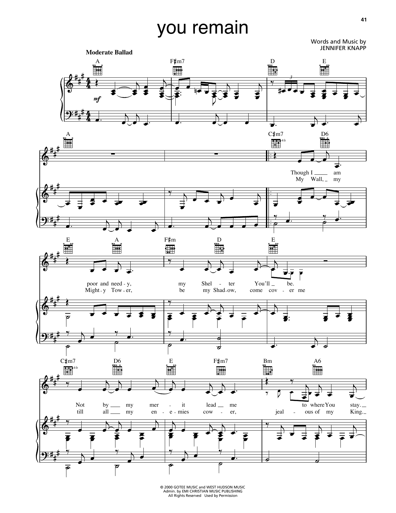 Learn to play Jennifer Knapp You Remain sheet music for Piano, Vocal & Guitar Chords (Right-Hand Melody) in minutes. Price: 7.8900$ Jennifer Knapp You Remain sheet music notes and chords arranged for Piano, Vocal & Guitar Chords (Right-Hand Melody)