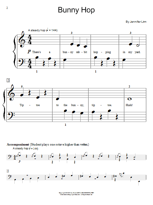 Learn to play Jennifer Linn Bunny Hop sheet music for Educational Piano in minutes. Price: 6.9900$ Jennifer Linn Bunny Hop sheet music notes and chords arranged for Educational Piano