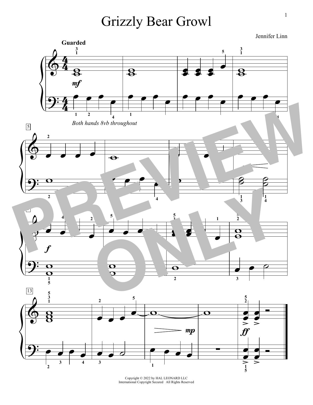 Learn to play Jennifer Linn Grizzly Bear Growl sheet music for Educational Piano in minutes. Price: 6.9900$ Jennifer Linn Grizzly Bear Growl sheet music notes and chords arranged for Educational Piano