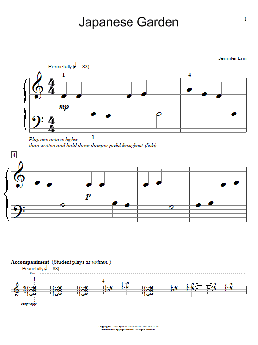 Jennifer Linn Japanese Garden sheet music notes and chords arranged for Educational Piano