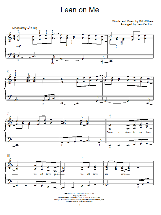 Jennifer Linn Lean On Me sheet music notes and chords. Download Printable PDF.