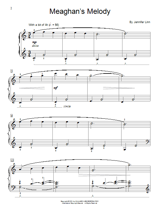 Learn to play Jennifer Linn Meaghan's Melody sheet music for Educational Piano in minutes. Price: 6.9900$ Jennifer Linn Meaghan's Melody sheet music notes and chords arranged for Educational Piano