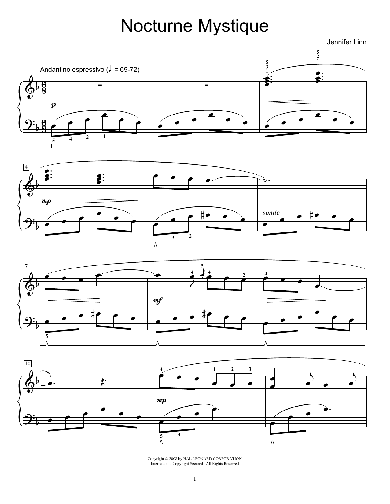 Jennifer Linn Nocturne Mystique sheet music notes and chords. Download Printable PDF.