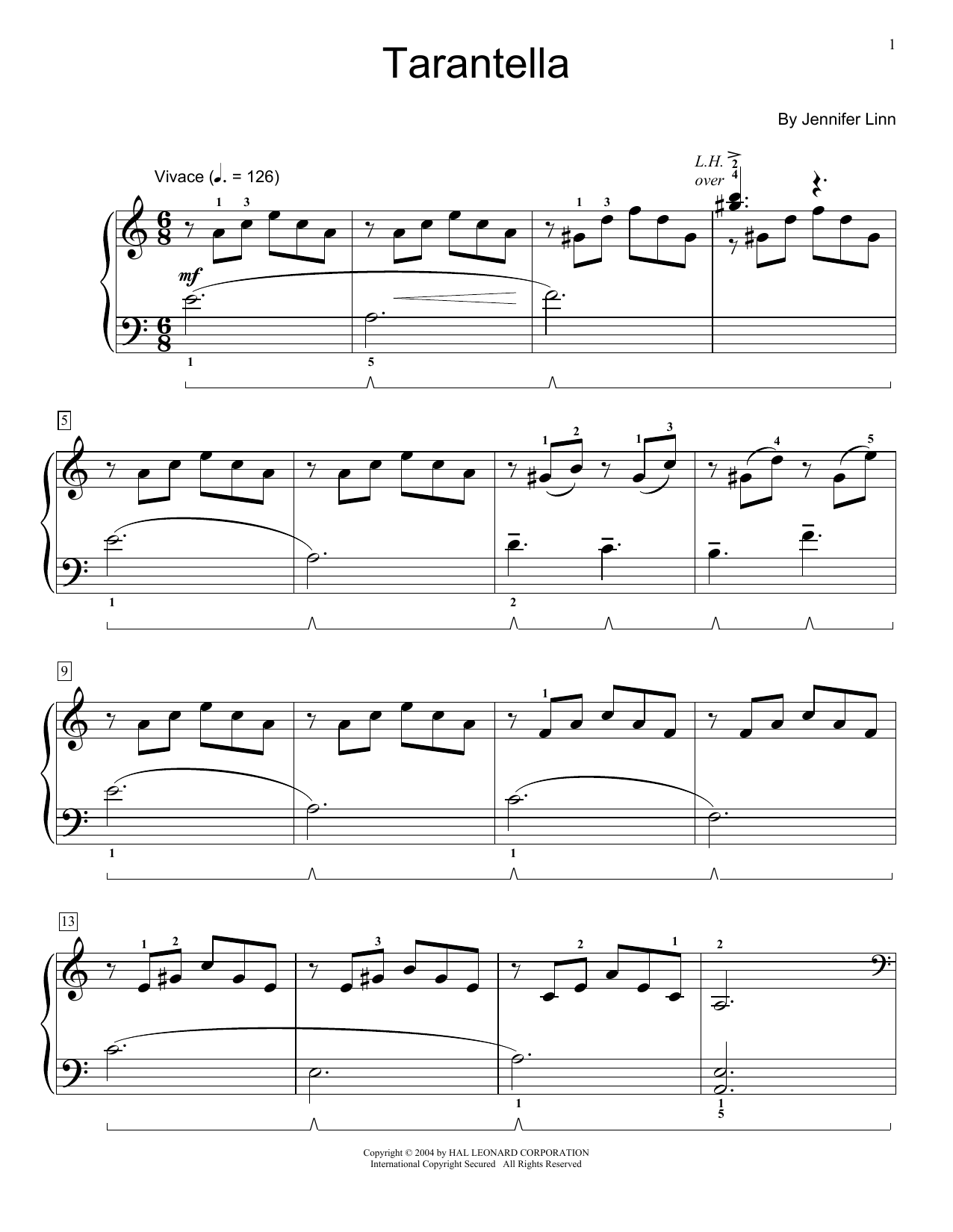Learn to play Jennifer Linn Tarantella sheet music for Educational Piano in minutes. Price: 6.9900$ Jennifer Linn Tarantella sheet music notes and chords arranged for Educational Piano