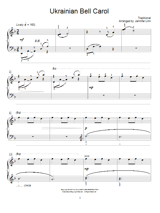 Traditional Ukrainian Bell Carol sheet music notes and chords. Download Printable PDF.