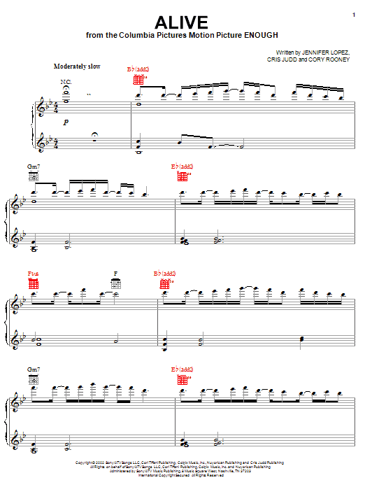 Learn to play Jennifer Lopez Alive sheet music for Piano, Vocal & Guitar Chords (Right-Hand Melody) in minutes. Price: 7.8900$ Jennifer Lopez Alive sheet music notes and chords arranged for Piano, Vocal & Guitar Chords (Right-Hand Melody)