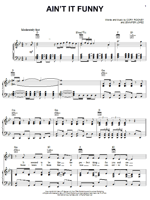 Learn to play Jennifer Lopez featuring Ja Rule Ain't It Funny sheet music for Piano, Vocal & Guitar Chords (Right-Hand Melody) in minutes. Price: 7.8900$ Jennifer Lopez featuring Ja Rule Ain't It Funny sheet music notes and chords arranged for Piano, Vocal & Guitar Chords (Right-Hand Melody)