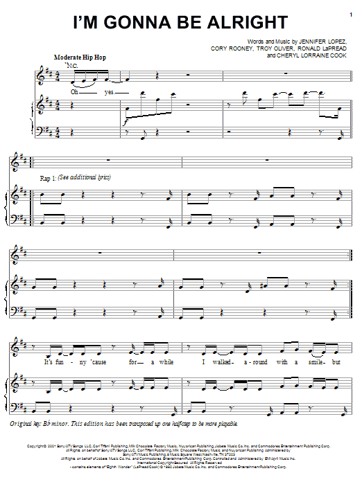 Learn to play Jennifer Lopez I'm Gonna Be Alright (feat. Nas) sheet music for Piano, Vocal & Guitar Chords (Right-Hand Melody) in minutes. Price: 7.8900$ Jennifer Lopez I'm Gonna Be Alright (feat. Nas) sheet music notes and chords arranged for Piano, Vocal & Guitar Chords (Right-Hand Melody)