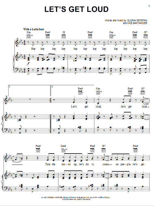 Jennifer Lopez Let's Get Loud sheet music notes and chords arranged for Piano, Vocal & Guitar Chords (Right-Hand Melody)