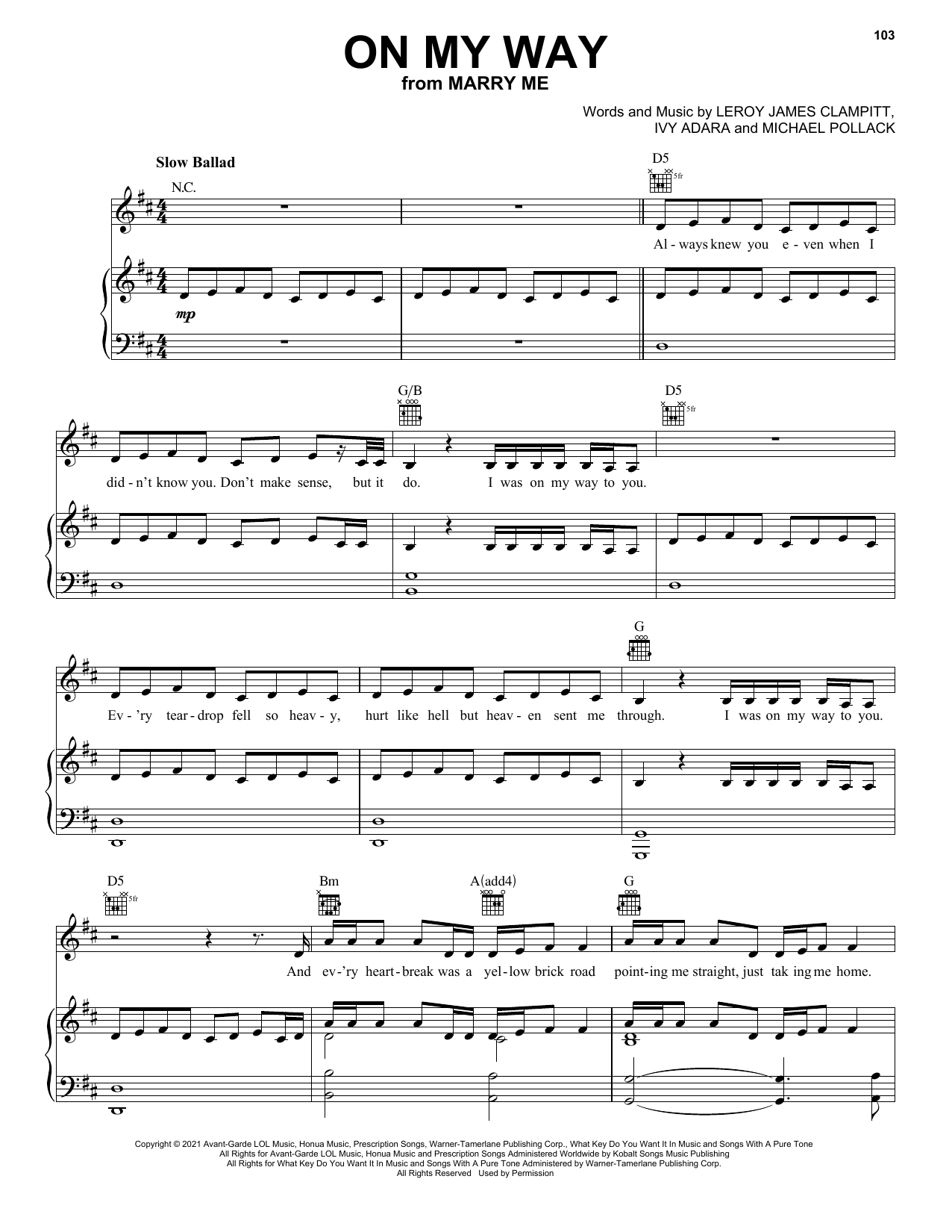 Jennifer Lopez On My Way (from Marry Me) sheet music notes and chords. Download Printable PDF.