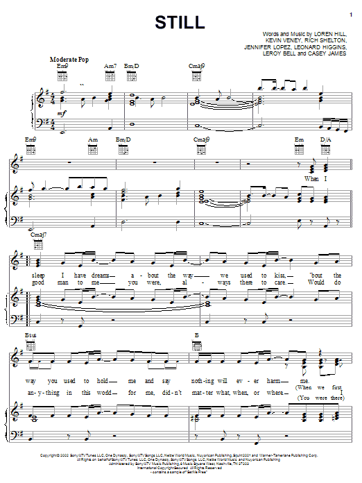 Jennifer Lopez Still sheet music notes and chords arranged for Piano, Vocal & Guitar Chords (Right-Hand Melody)