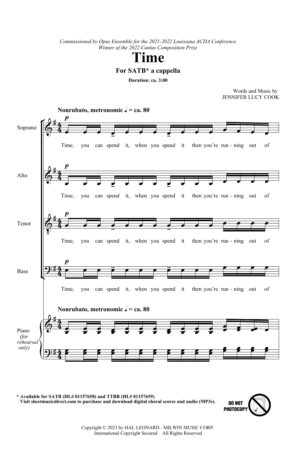 Jennifer Lucy Cook Time sheet music notes and chords. Download Printable PDF.