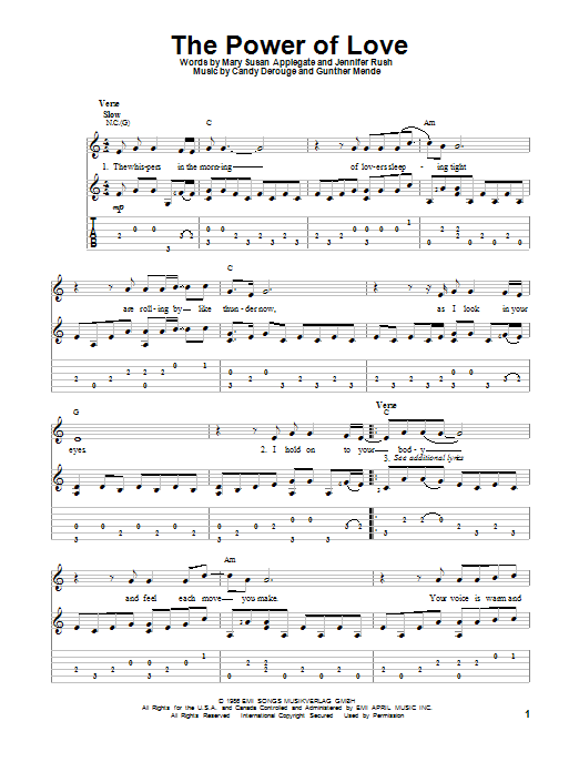 Learn to play Jennifer Rush The Power Of Love sheet music for Solo Guitar in minutes. Price: 7.8900$ Jennifer Rush The Power Of Love sheet music notes and chords arranged for Solo Guitar