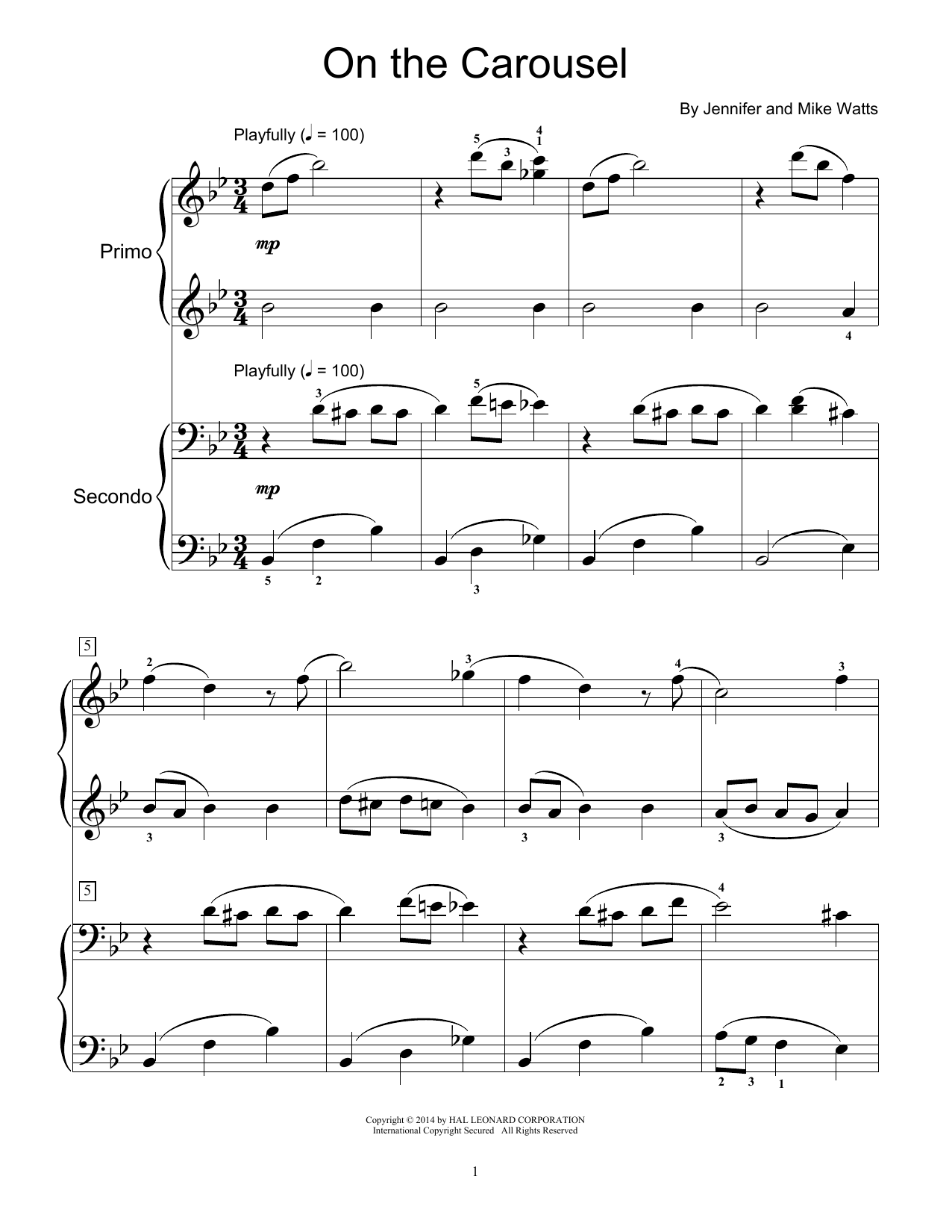 Learn to play Jennifer Watts On The Carousel sheet music for Piano Duet in minutes. Price: 7.8900$ Jennifer Watts On The Carousel sheet music notes and chords arranged for Piano Duet